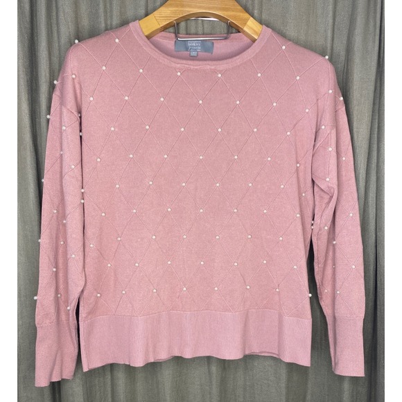Berkley Jensen Sweaters - Womens Sweater pink pearls  Lng Sleeve Crew Neck Size L